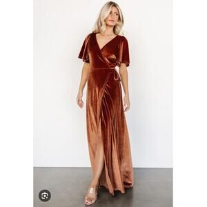 Baltic Born Meghan Velvet Wrap Maxi Dress Medium Spice Full Sweep Flutter Fall